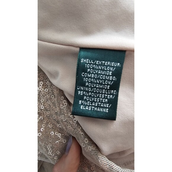 NWT Lauren Ralph Lauren Evening Dress  Gold Sequin Ruched Mesh Holiday Cocktail - Picture 6 of 9